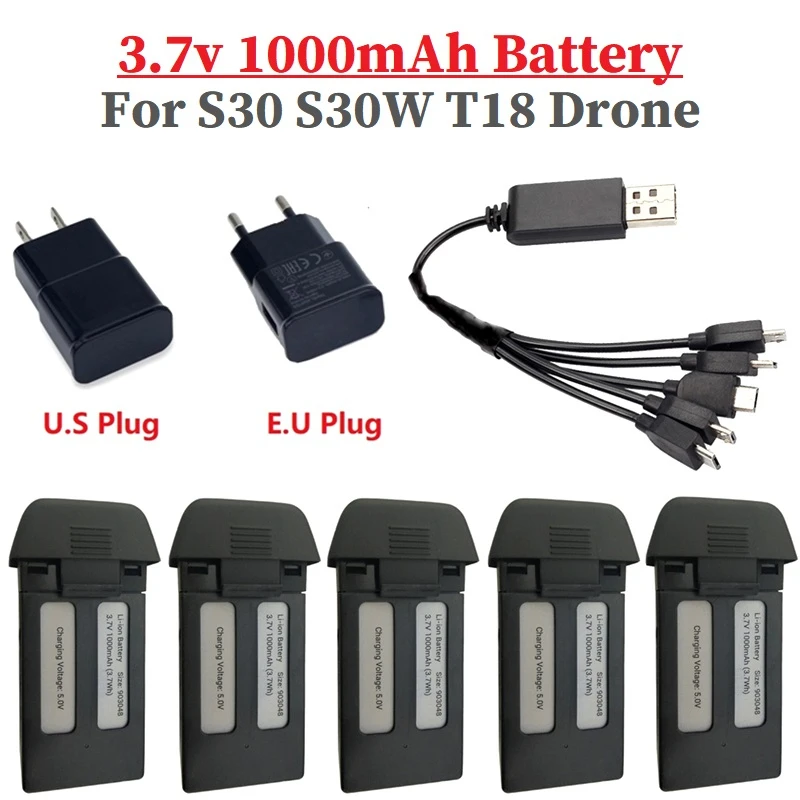 

3.7V 1000mAh Lipo Battery with 5 in1 charger For SJRC S30 S30W T18 Drone RC Quadcopter Spare Parts Drone Rechargeable Battery