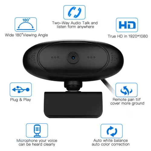 Вращающаяся на 360 ° веб камера HD 1080P с автофокусом микрофоном для ПК и