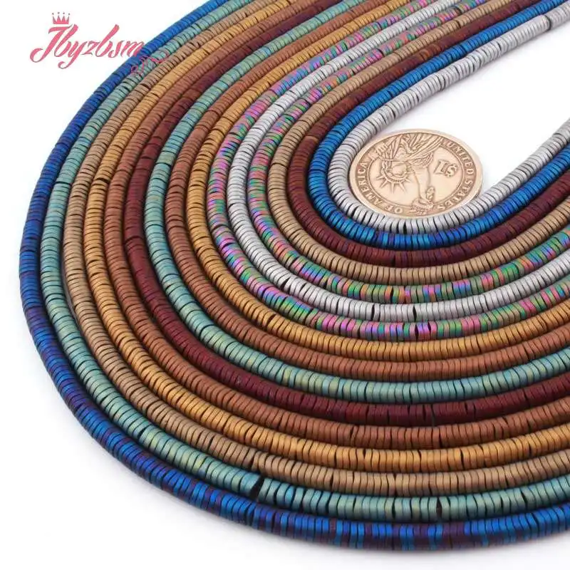 

1x4mm Corrugated Frost Beown Gold Silver Hematite Stone Heishi Spacer Beads for DIY Men Necklace Bracelet Jewelry Making 15"