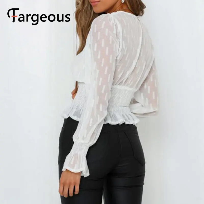Женские блузки с рюшами и баской шифоновая блузка длинным рукавом винтажная на