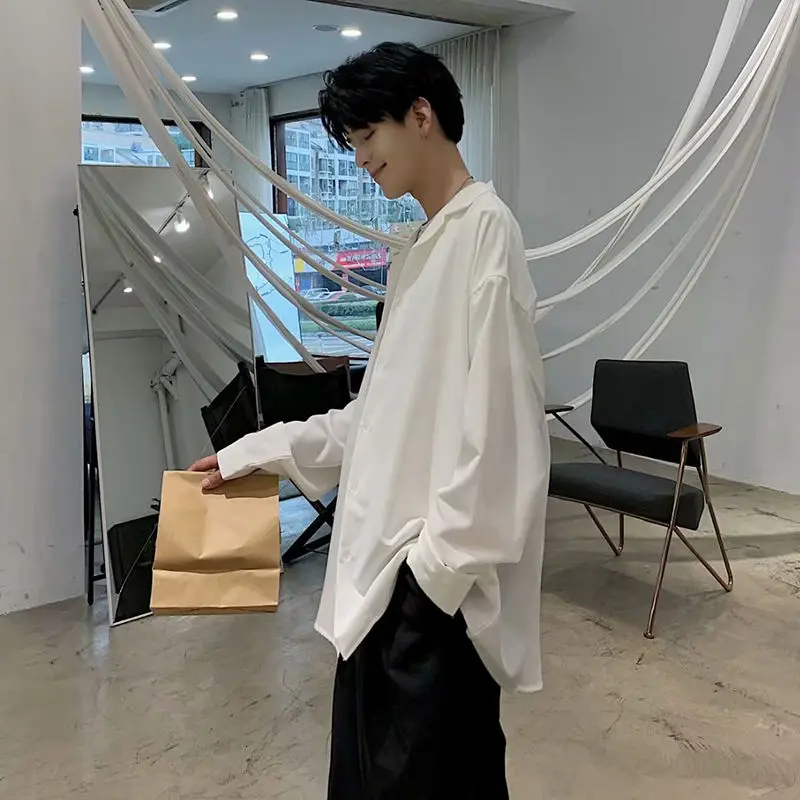 Spring And Autumn Dress Shirt Men's Fashion Business Casual Solid Color Shirt Mens Streetwear Korean Loose Long Sleeve Shirt Men