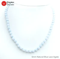 qingmos fashion blue lace agates necklace for women with 6mm round natural blue lace agates stone necklace jewelry 17 nec6545