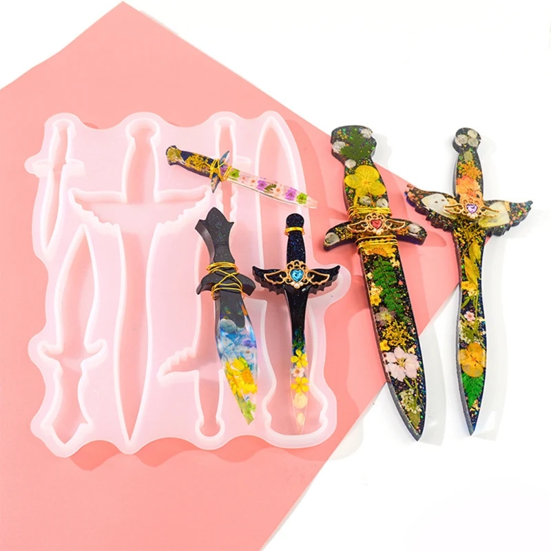 

R58E Dagger Crystal Epoxy Resin Mold Sword Cutter Knife Pendant Silicone Mould DIY Crafts Jewelry Casting Tool