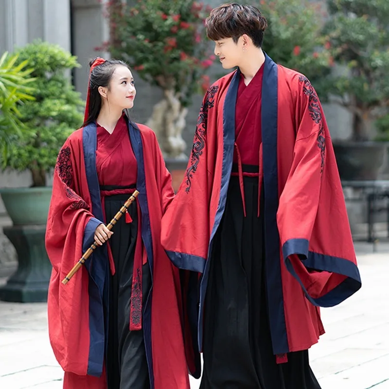 

big sleeve long robe Ru skirt suit men's Han costume ancient dress women's ancient fashion couple's performance Costume