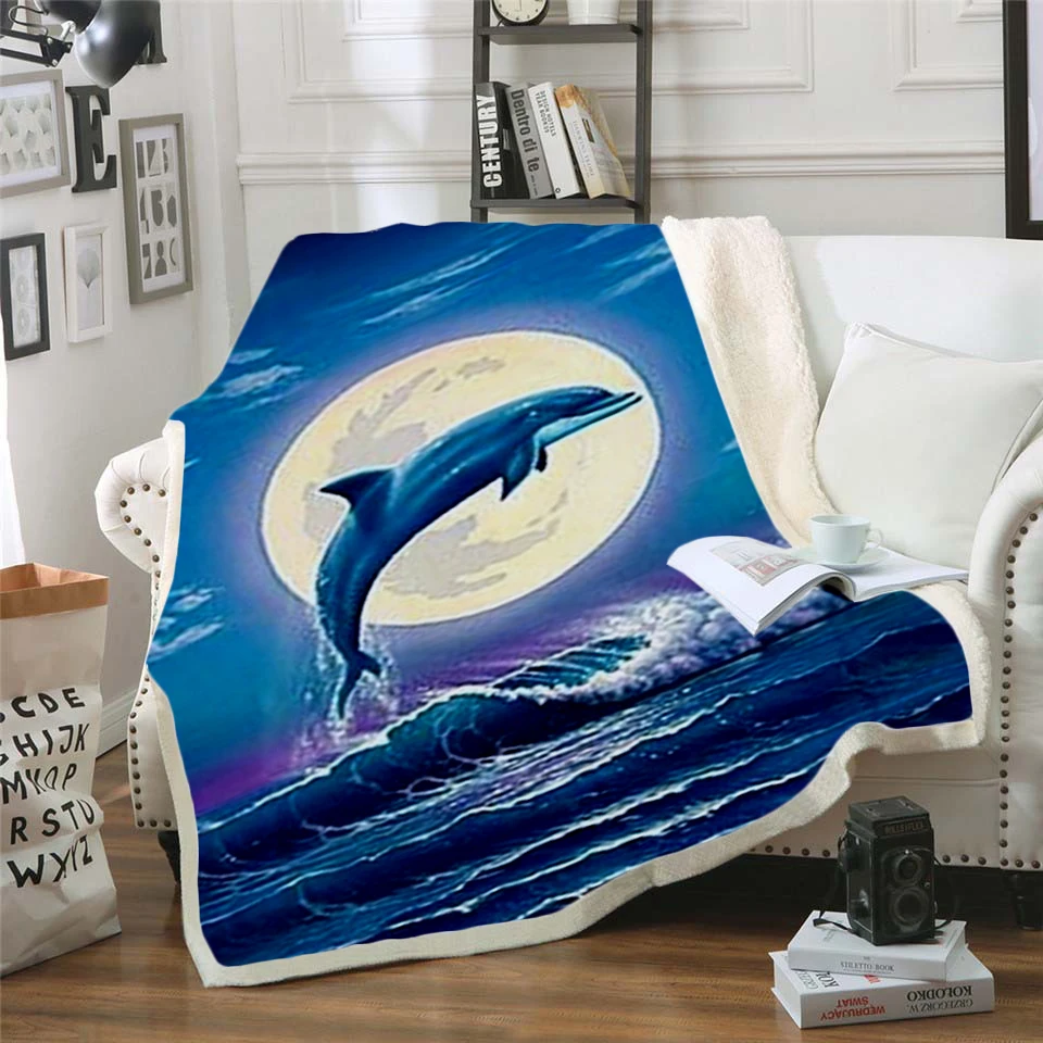 

Plstar Cosmos Cute dolphin colorful animal Blanket 3D print Sherpa Blanket on Bed Home Textiles Dreamlike style-4