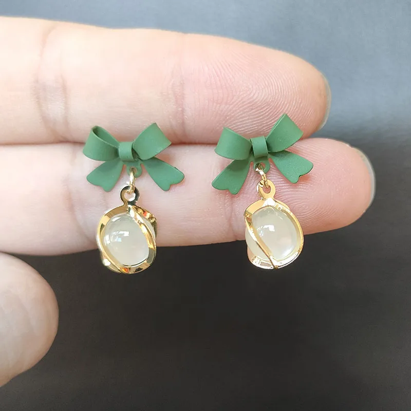 Новые Волшебные круглые серьги с опалом свежие синие бантом милые для девочек