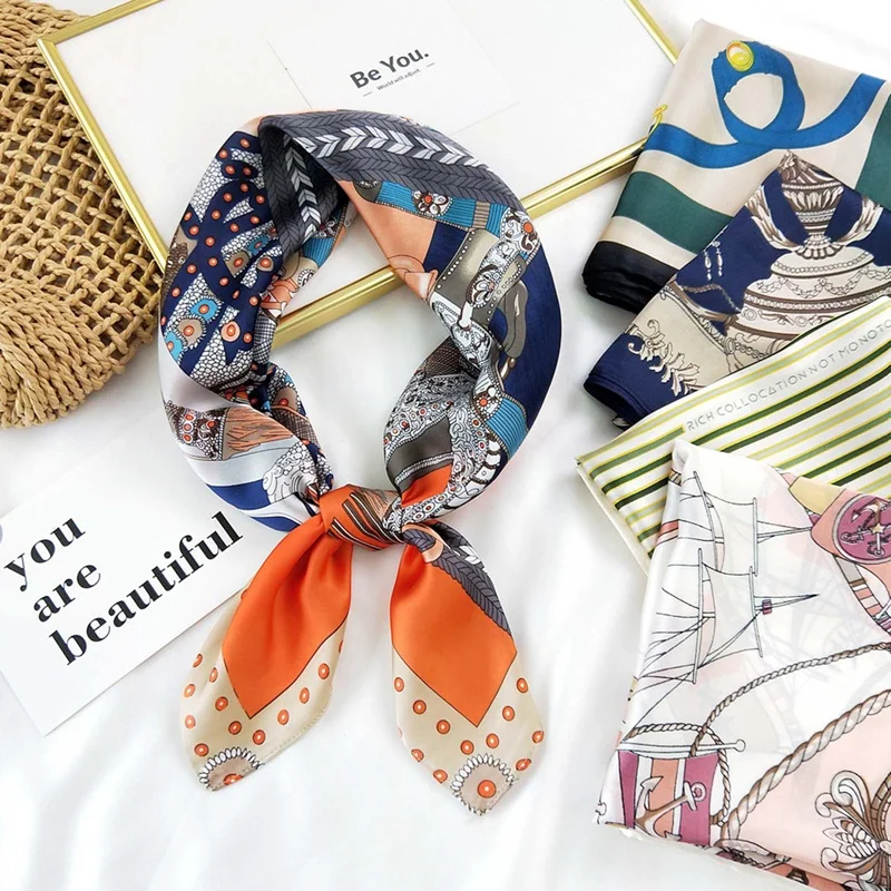 

70cm Square Silk Scarf Women Headband Fashion Print Neck Scarfs Office Hair Band Hand Kerchief Female Bandana