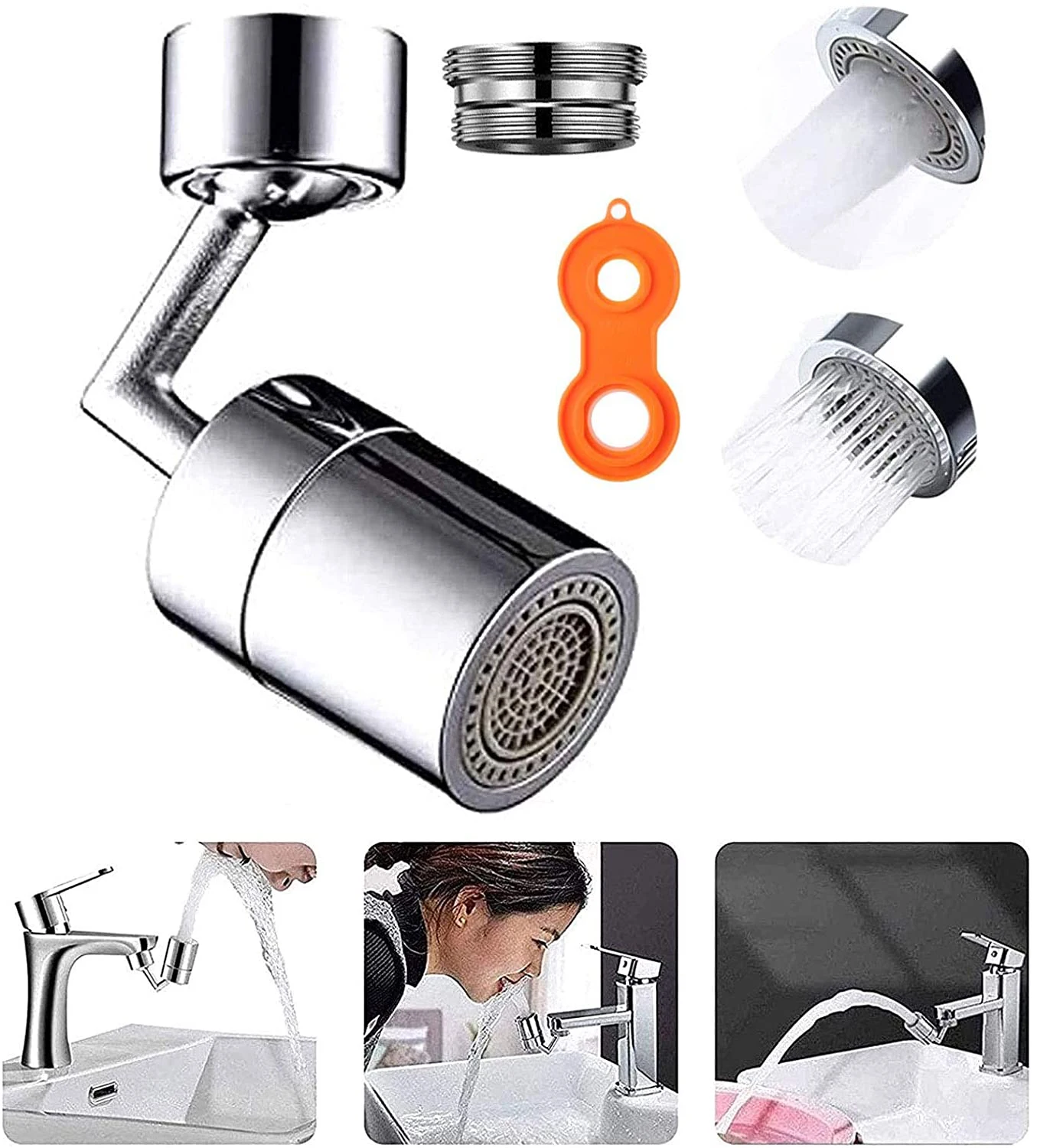 

720° Rotatable Universal Splash Filter Faucet Extender Aerator Sprayer Head with Swivel Sink Faucet for Kitchen and Bathroom