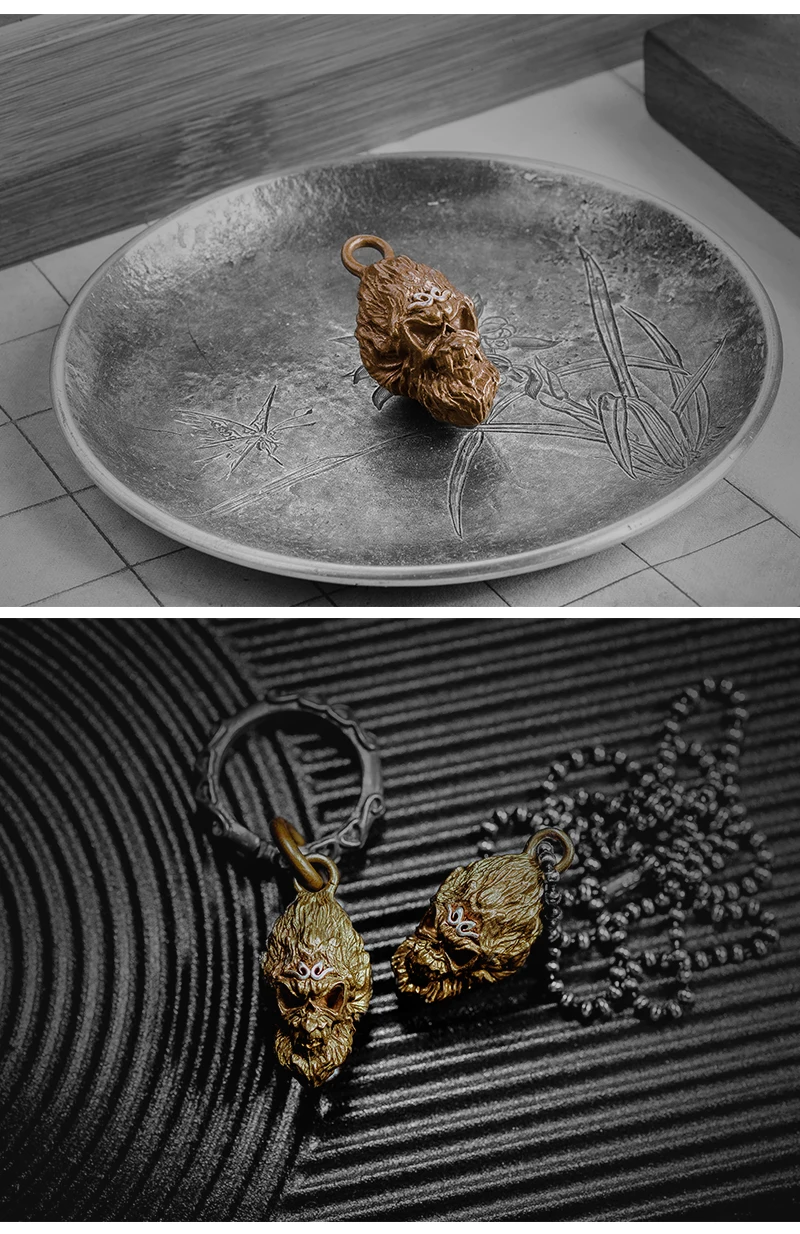 Coppertist. Wu Обезьяна Король Брелки Подвески латунь с серебром китайский супер герой Sun Wukong бронза Зодиак обезьяна ключи цепи