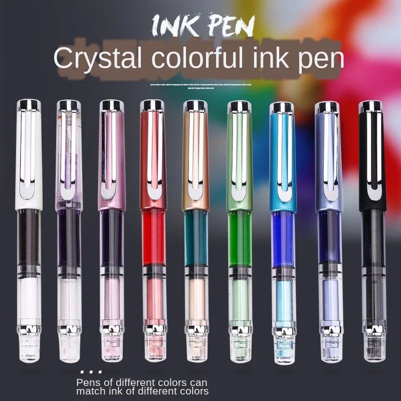 High quality 3008 Piston Transparent  Fountain Pen Set EF/F Silver/GoldenTrim Ink Gift Pen for Office Business School