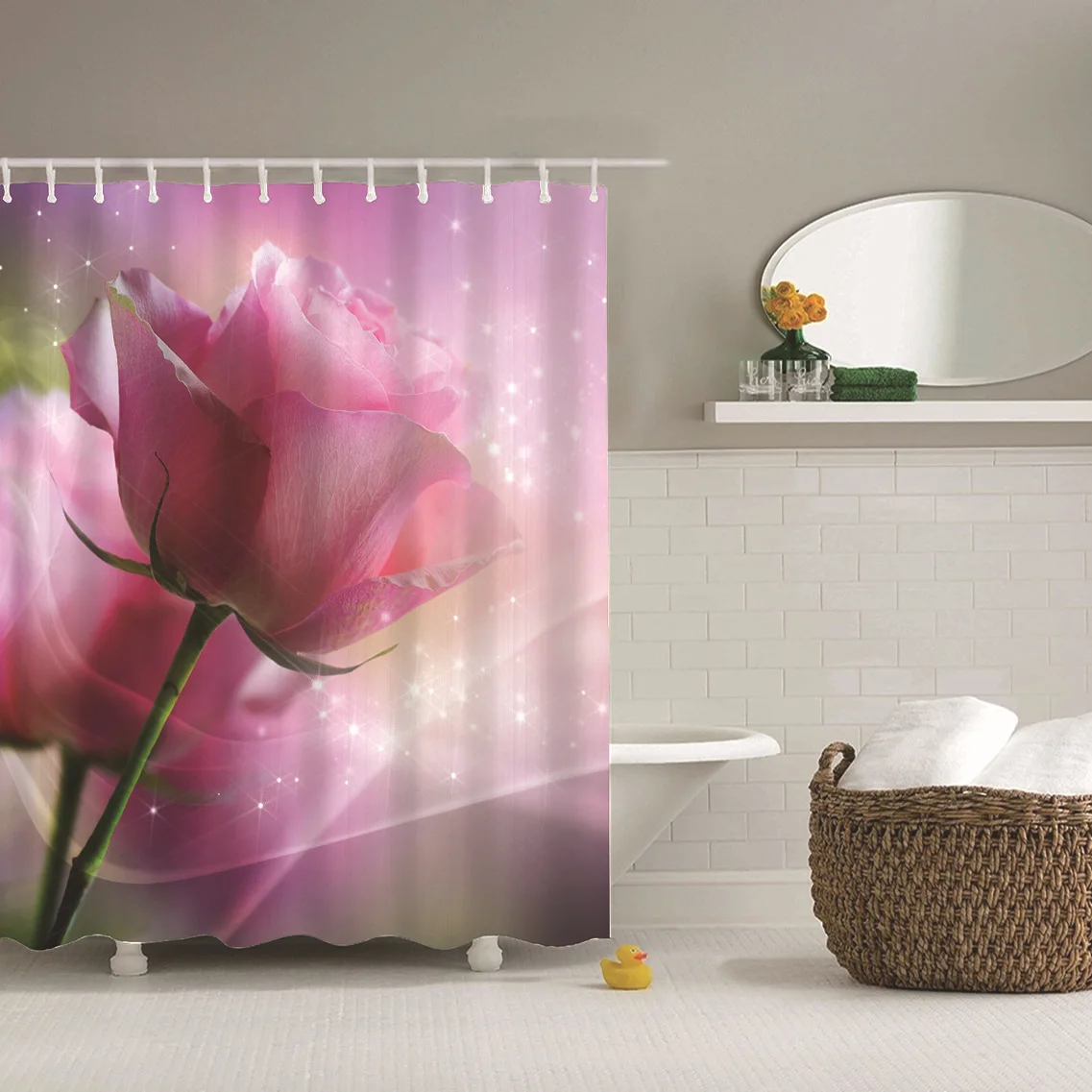 3D Розовая роза цветок занавеска для ванной из полиэстера декоративная дома с