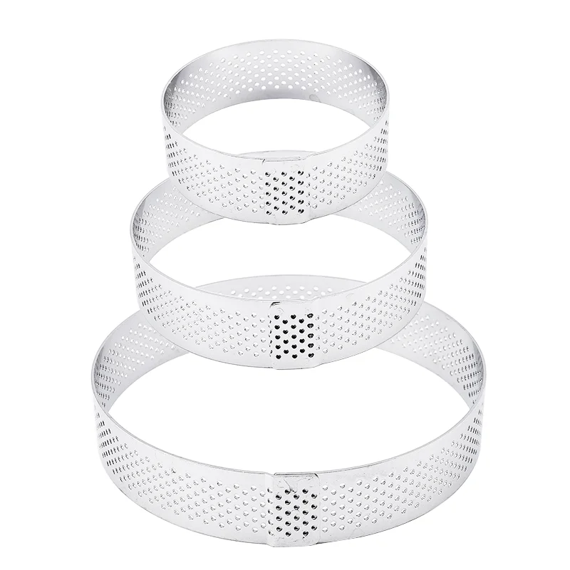 

6 8 10 CM Stainless Steel Tart Mold Ring Tartlet Cake Mousse Molds Circle Cutter Pie Ring Heat-Resistant Perforated