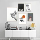 Настенный постер с изображением кота и животных в скандинавском стиле, Картина на холсте с забавным котом для игры в баскетбол, современные картины для гостиной, домашний декор