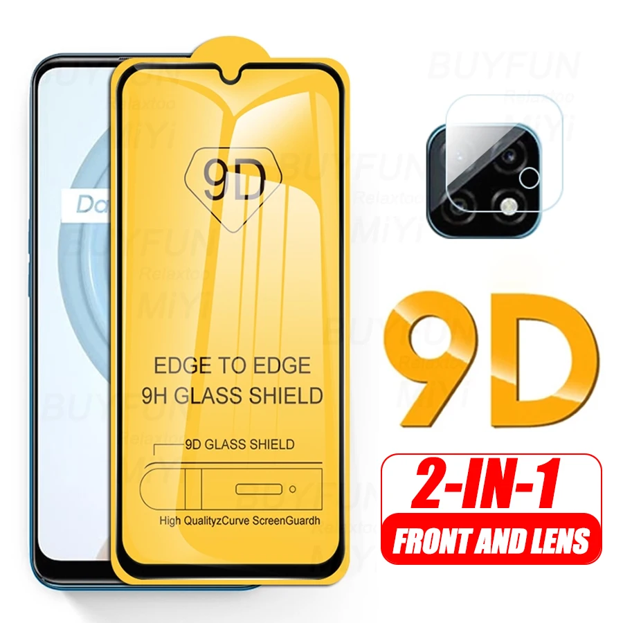 

2-in-1 Camera Protector For Realme C21 Glass 9D Full Glue Tempered Glass Realmi C21 C 21 2021 RMX3201 6.5'' Toughened Guard Film