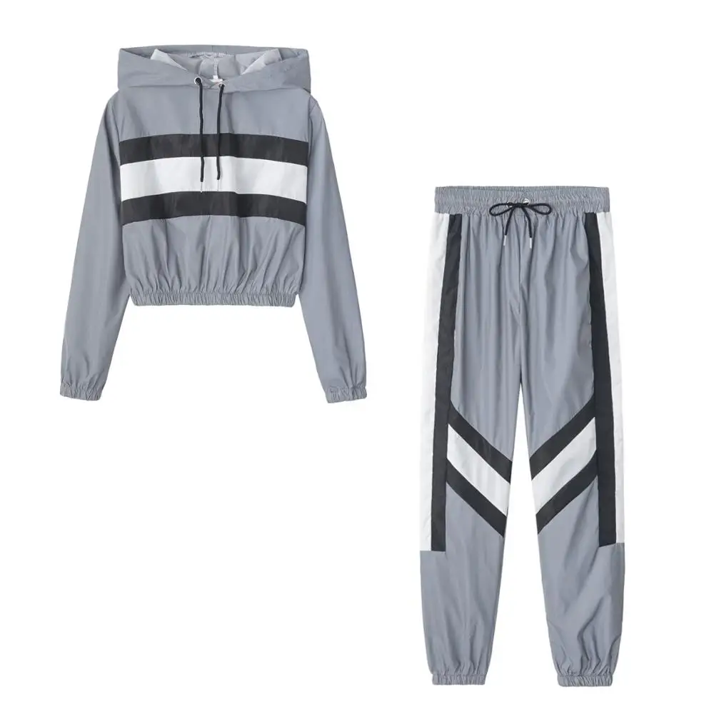 

Women's Tracksuits 2 Piece Set Reflection Crop Top And Pants Fashion Female Loose Long Sleeve Hoodies Jogger Pants Sets Femme