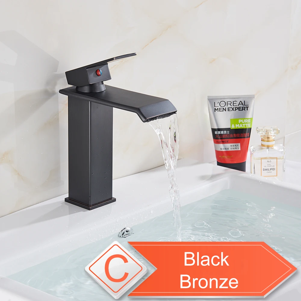 Black Bronze YTQ Горячая холодная раковина кран водопад смеситель для туалетного столика в ванной комнате Однорычажный Хром Латунь горячей и холодной бассейна краны для мойки - Цвет: Black Bronze YTQ