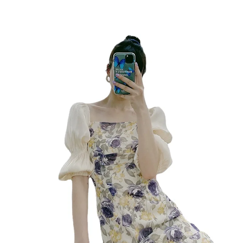 

2021 Floral dress female new summer super fairy retro goddess long skirt