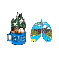 explore forest lung enamel pins custom organ mug cup brooches lapel pin shirt bag adventure camping badge jewelry gift friends