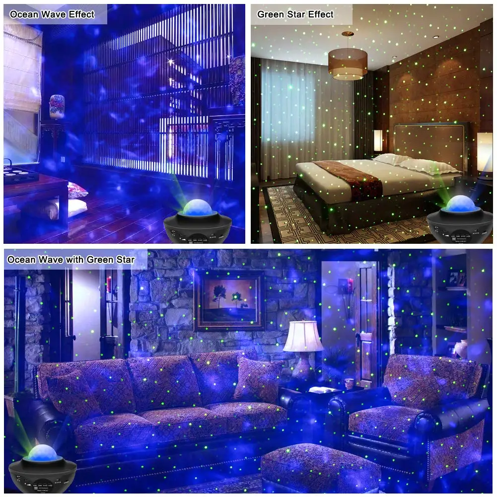 

Ocean Wave LED Projector Lamp Blueteeth Remote Controller Music Player Colorful Star Rotating USB Night Light For Kids Baby Gift