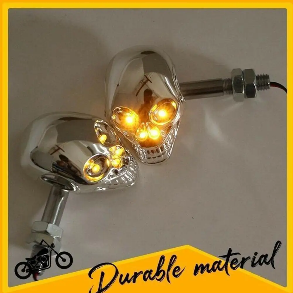 

2PCS Skull Head Turn Signal 12V Flashing Turn Signals Motorcycle LED Lights Rear Blinker Indicator Tail Light Yellow Light