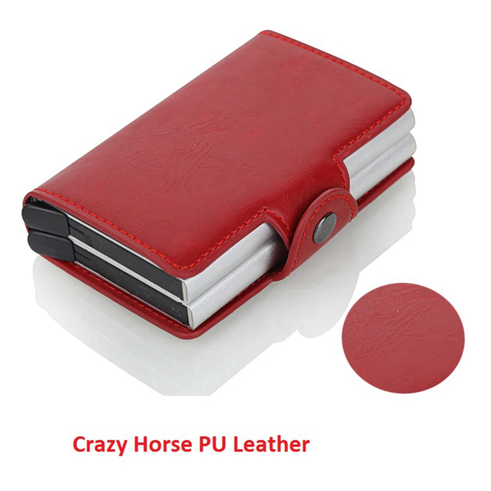 1 шт., мини-кошелек из искусственной кожи Cizicoco RFID Crazy Horse, информация о безопасности, двойная коробка, алюминиевый кредитный держатель для карт, металлический кошелек - Цвет: ZWL-FM910-Dred