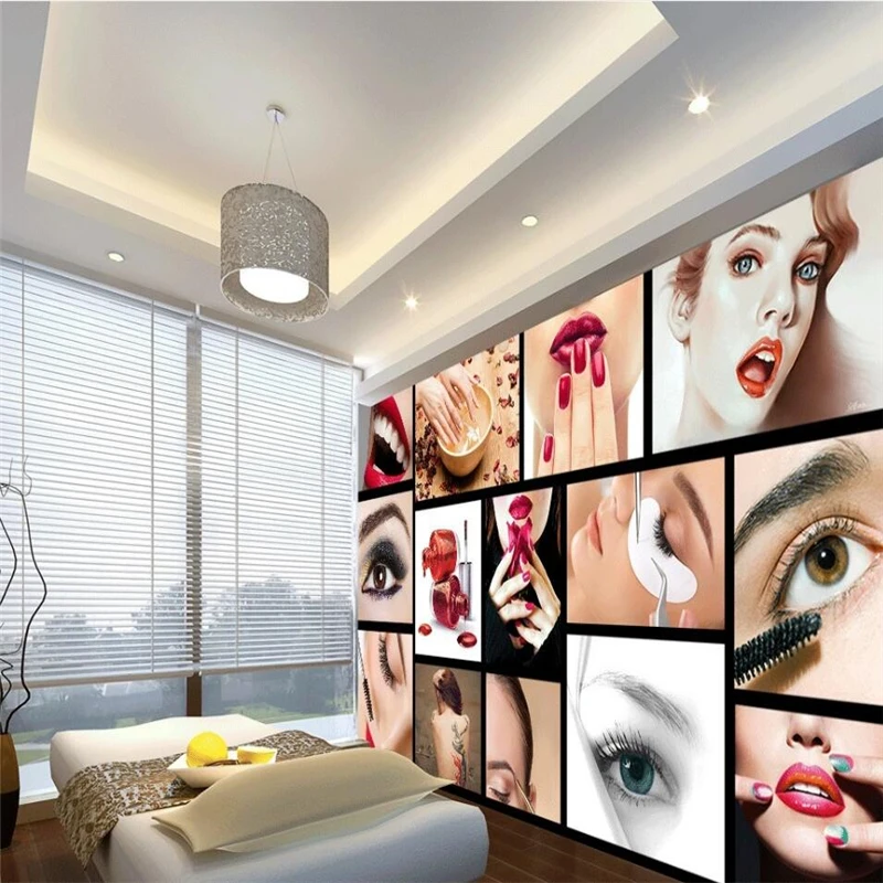 wellyu Custom wallpaper 3d European and American fashion semi-permanent facial eyebrows nails beauty salon background | Обустройство