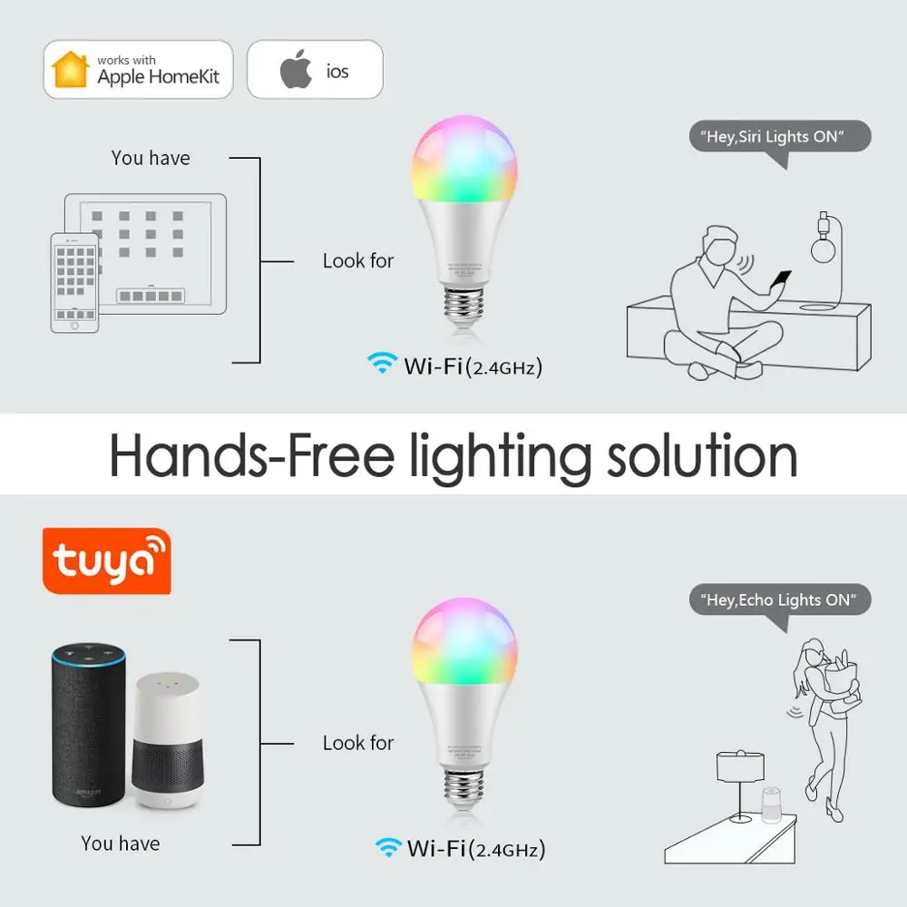 Tuya Smart Life LED WIFI Neon bulb lamp E27 16 Million Dream Colors Apple Homekit Siri Echo Vioce Control Light AC85-265V | Освещение