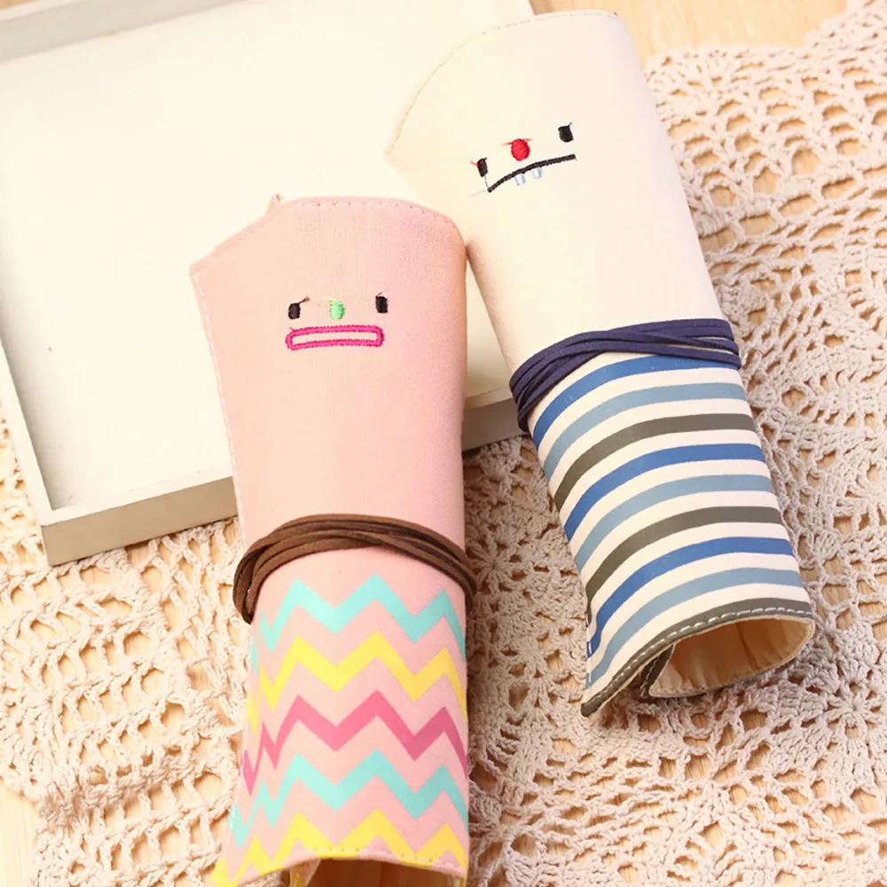 Чехол для карандашей и ручек милый холщовый пенал мультяшный складной чехол