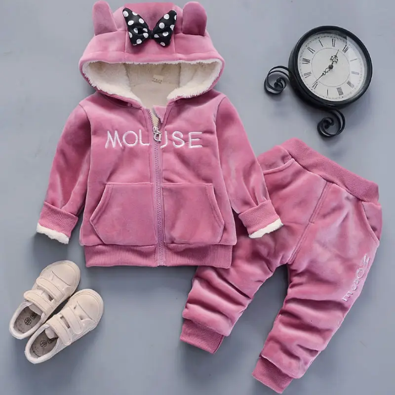 Новинка Зимний теплый костюм для маленьких девочек Уплотненная плюшевая