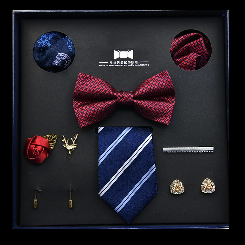 

New Solid Color Silk Men Tie Set Polyester Jacquard Woven Necktie Bowtie Suit Vintage Red Blue For Groom Business Wedding Party