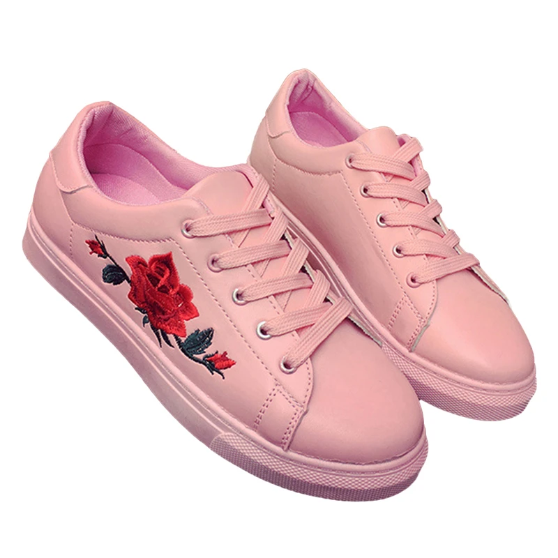 

Fashion Autumn Embroidery Rose Moccasins Women White Casual Shoes Flat Walking Shoes Espadrilles Students Shoe Tufli Tennis