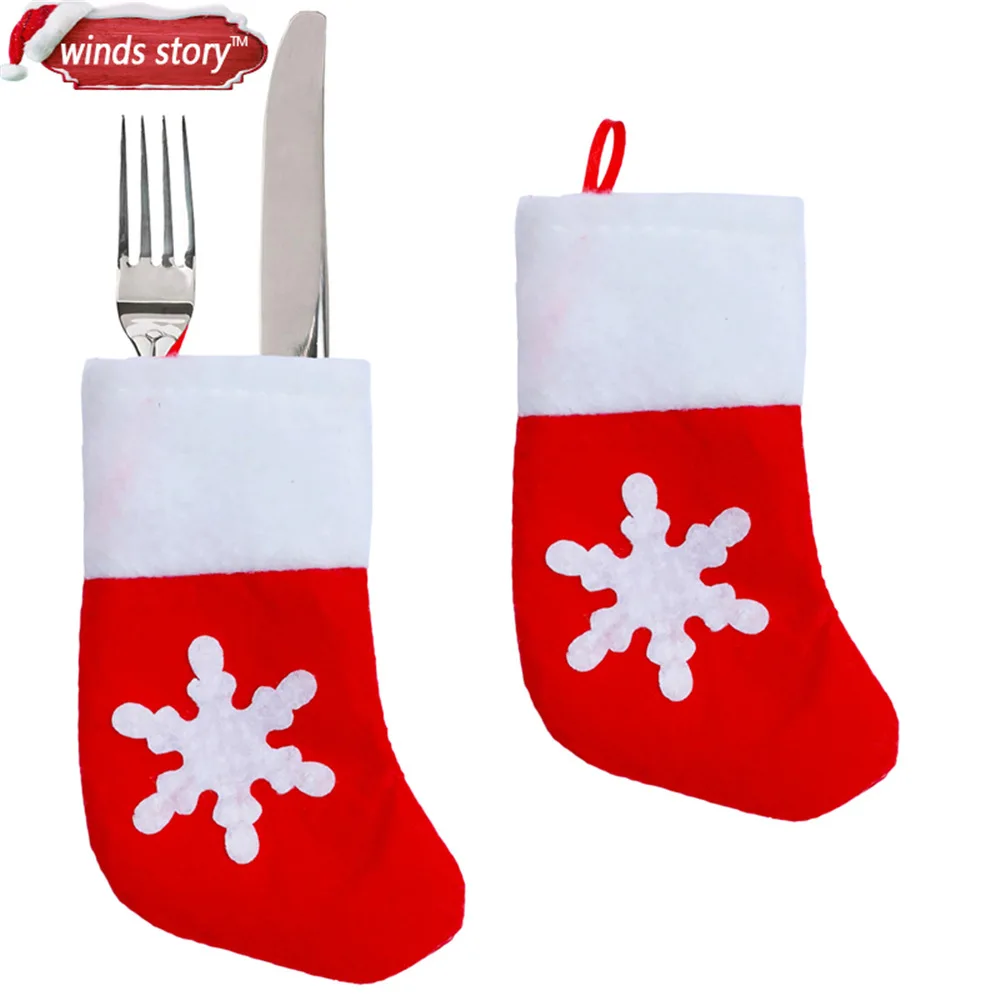 

Christmas Decorative Tableware Mini Sock Pocket Knife Fork Spoon Holders Christmas Table Decoration For Home Xmas Supplies