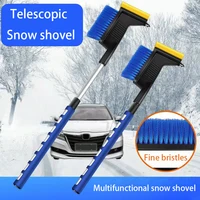1pcs blue automobile remove frost clean brush winter ice scraper car removal glass snow retractable shovel with safety hammer