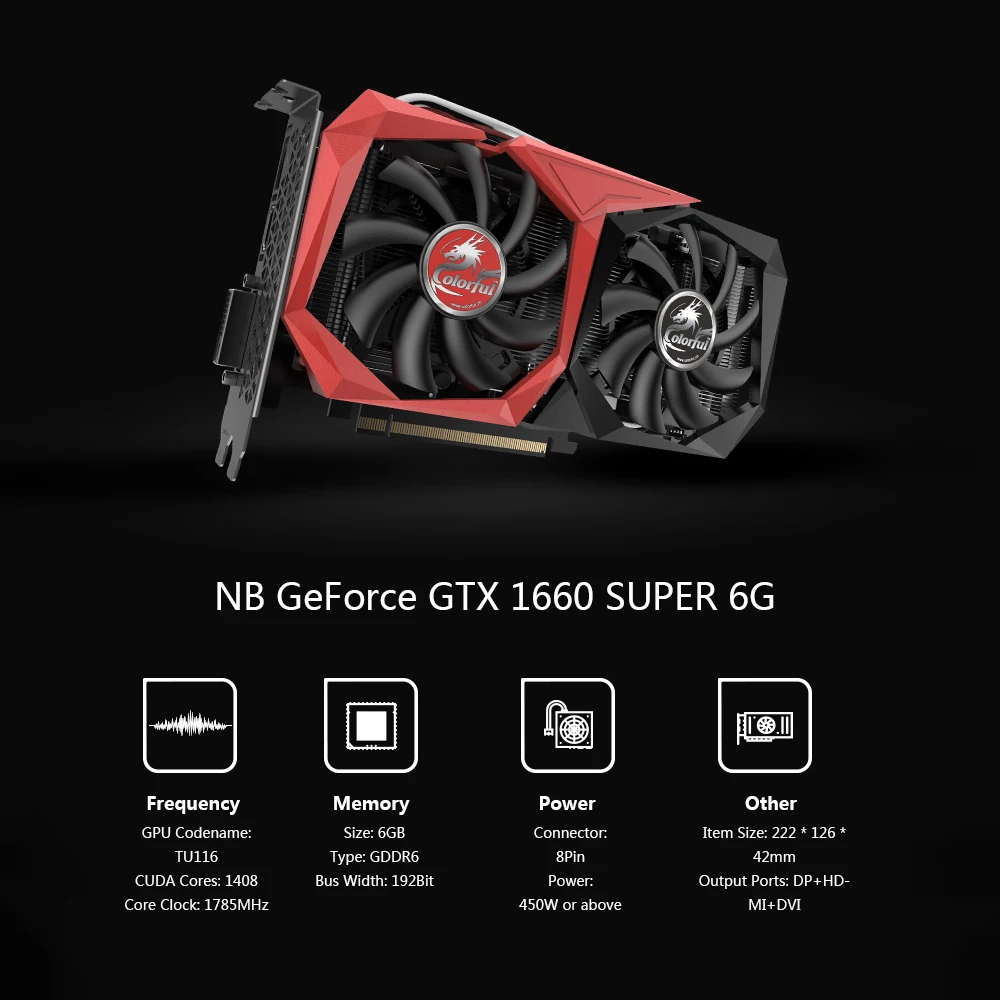 Красочные GeForce GTX 1660 SUPER NB 6G графическая карта 1785 МГц GDDR6 6 ГБ B192Bit тепловыделение игровой графический процессор