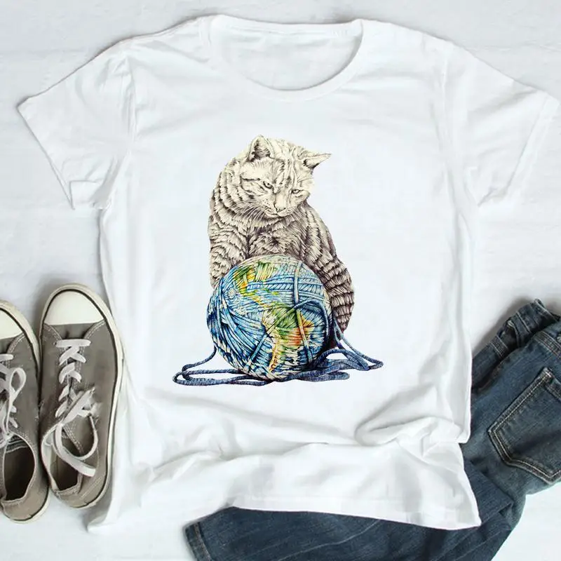 

Cat Animal New Lovely Style Printing Graphic Tees Women Cartoon Print Female Clothes Tops Tshirt Fashion Short Sleeve T-Shirt