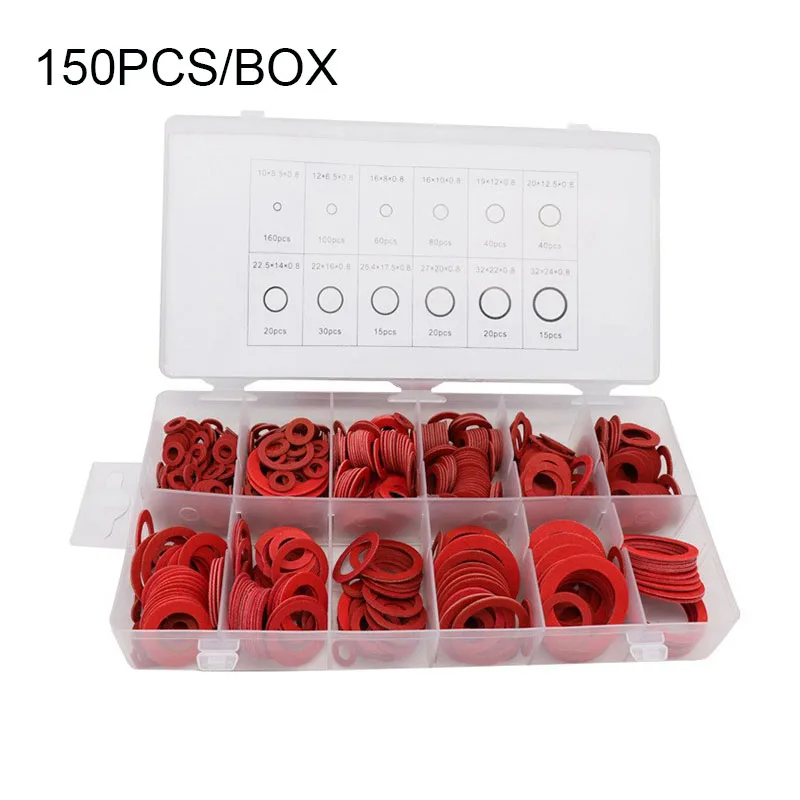 

600pcs 12 Sizes Red Steel Paper Fiber Flat Washer Kit Insulation Washer Gasket Nut & Bolt Set Flat Ring Seal Assortment Kit