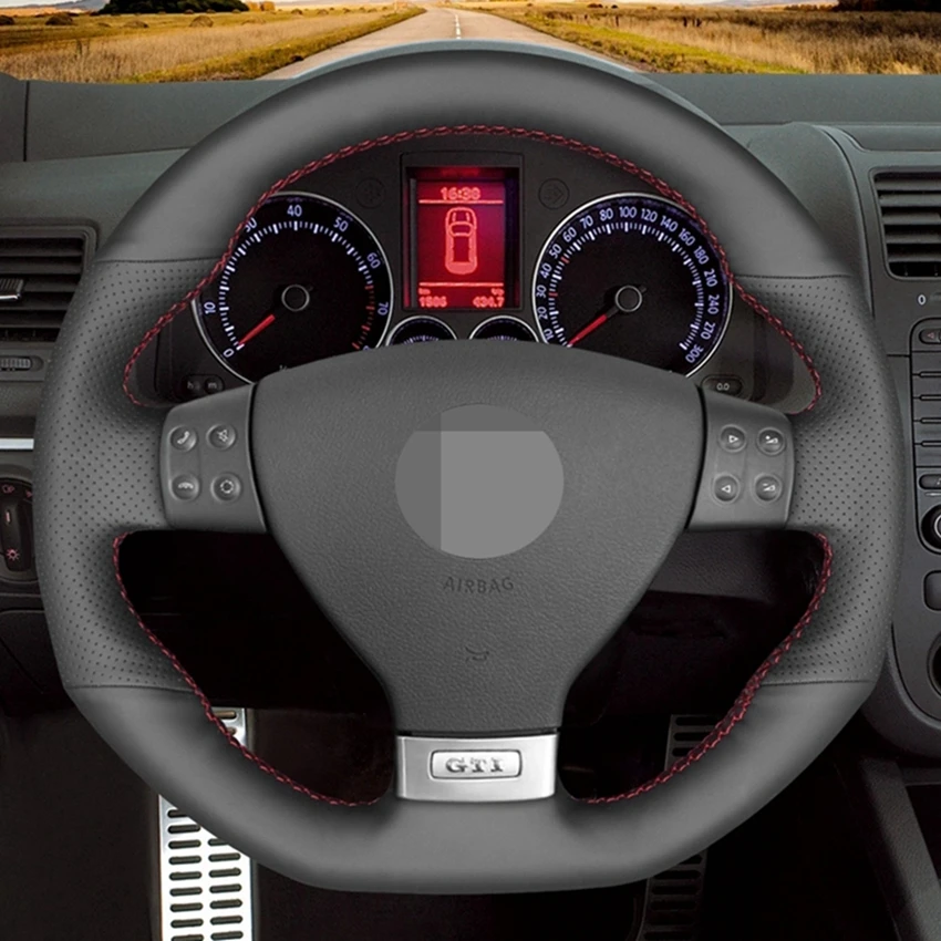 Черная искусственная кожа прошитая вручную чехол рулевого колеса автомобиля для