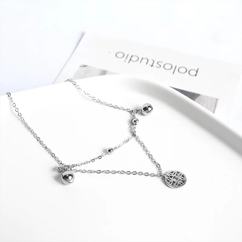 ZOBEI 925 пробы серебряная круглая монета ножной браслет для женщин Геометрическая