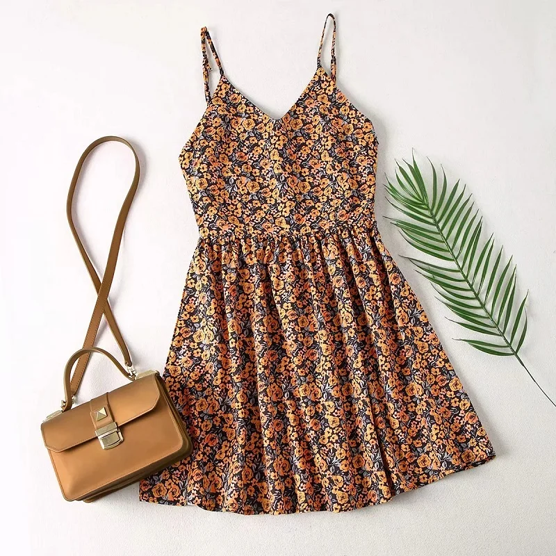 Женское мини-платье на бретелях BBWM винтажное сексуальное платье с цветочным