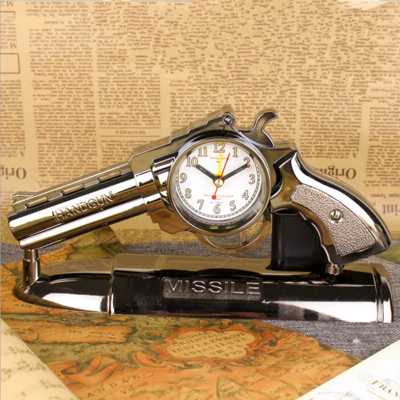 

Revolver-shaped Small Alarm Clock Plastic Material Is Placed Stably Without Base Light Home Decoration Exquisite Workmanship