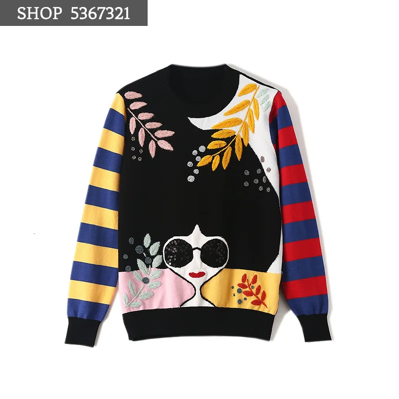 Новинка уличная одежда женские свитера роскошная вышивка бисером Мультяшные
