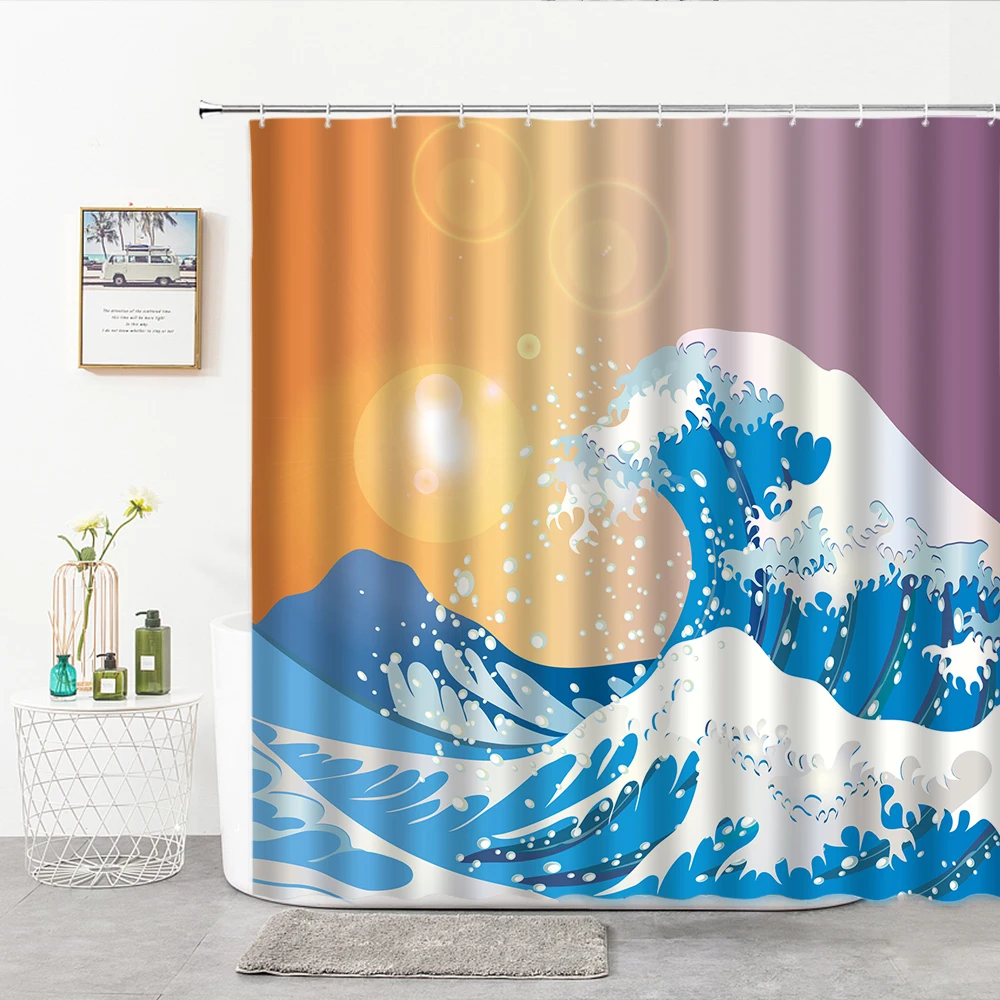 Занавеска для душа с японским рисунком стильная иллюстрация благоприятных