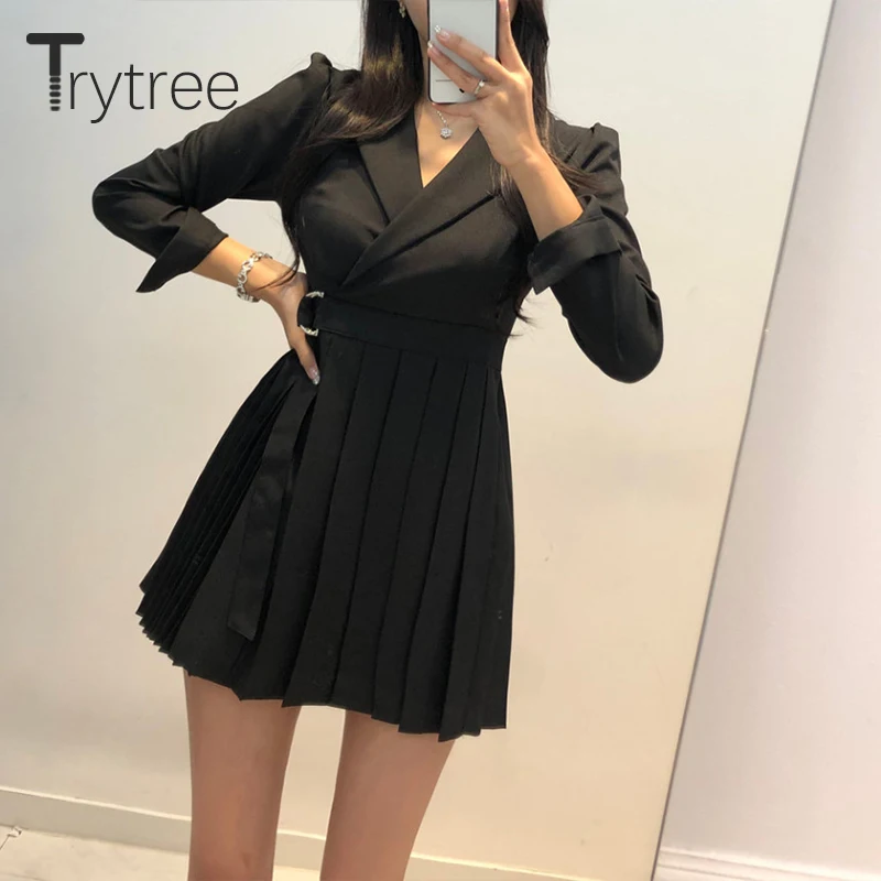 Trytree 2020 весеннее женское платье повседневное с отложным воротником однотонное 2