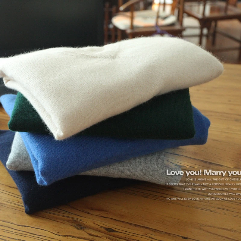 Мужской кашемировый свитер с воротником однотонный свободный шерстяной пуловер