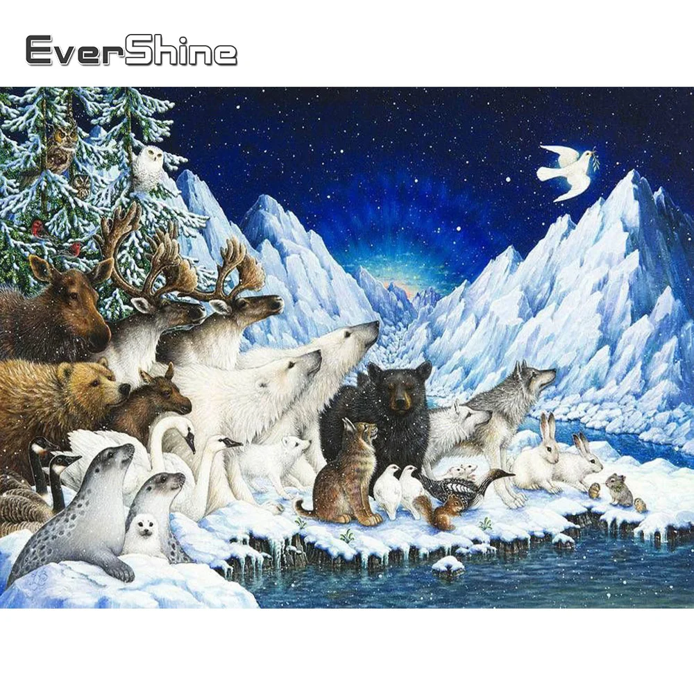 

Алмазная картина «сделай сам» с медведем Evershine, зимняя Алмазная вышивка, зоопарк, квадратная круглая дрель, снежный Декор для дома