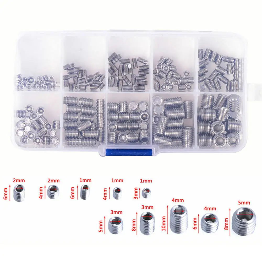

200pcs M3/4/5/6/8 304 Stainless Steel Hexagonal Set Machine Screw Set Assortment Kit M3-M8
