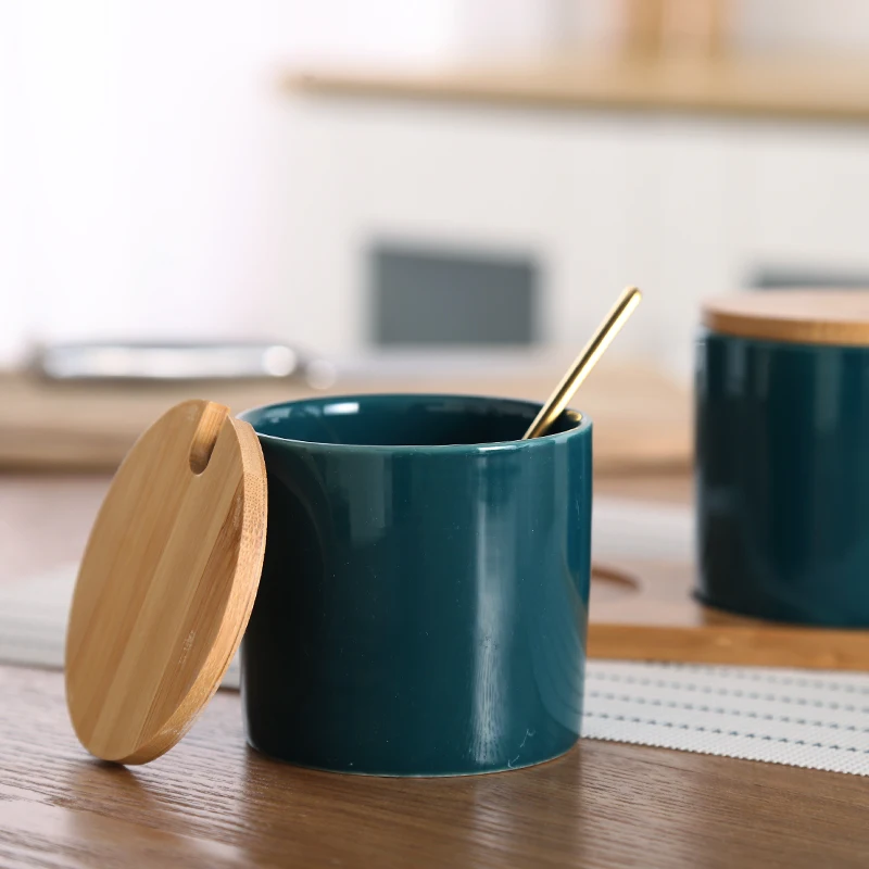 Темно зеленая сахарница домашний кухонный набор керамическая плитка банки с