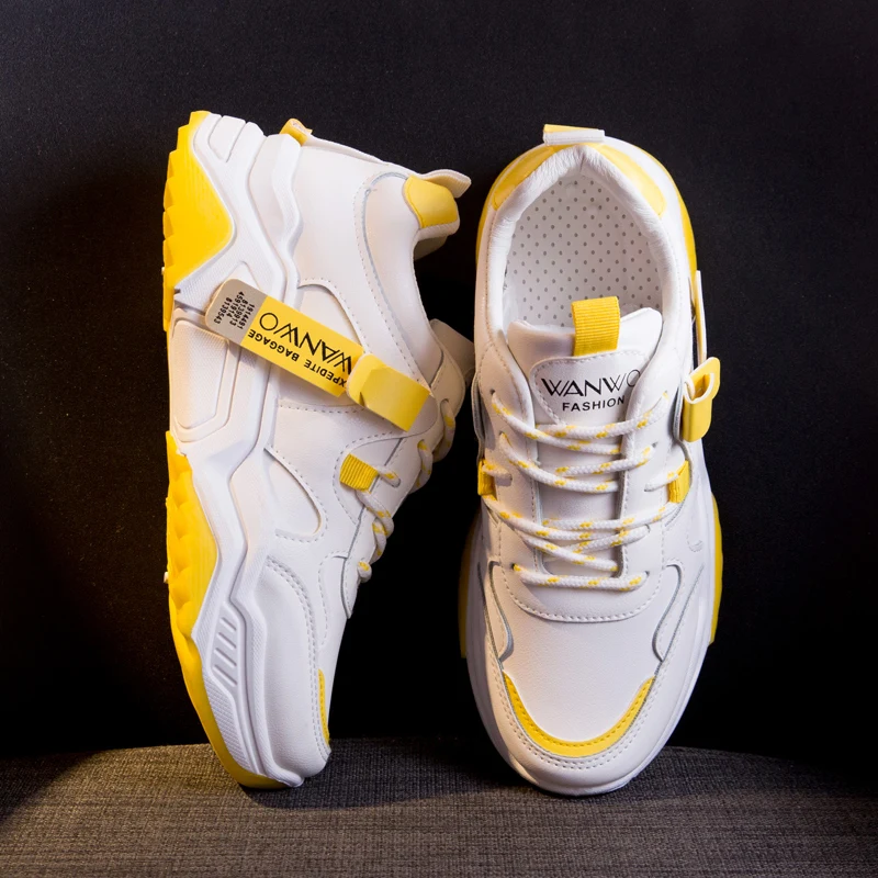 Новинка Спортивная теннисная обувь для женщин кожаные кроссовки на массивной