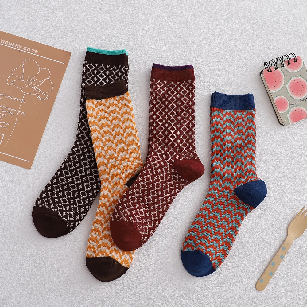 1 пара женские хлопковые носки в стиле ретро