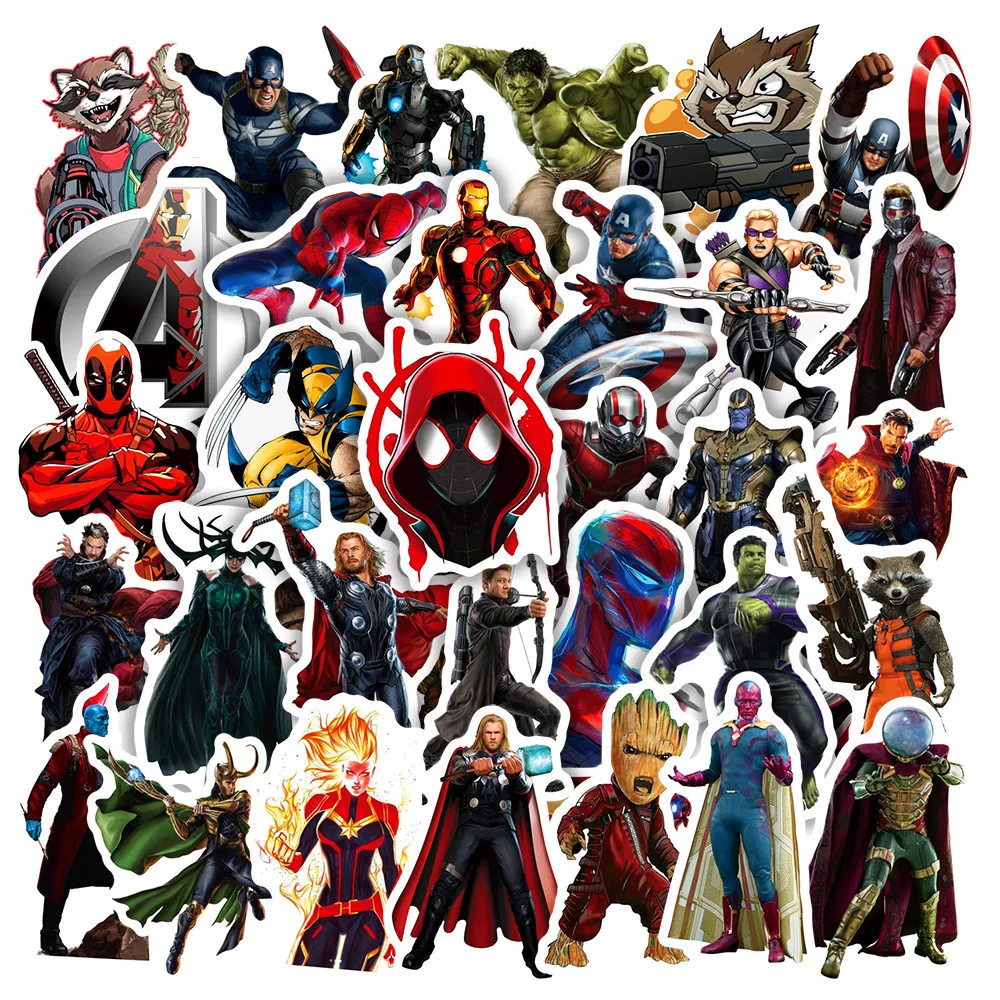 

10/30/50pcs Marvel Stickers Cool The Avengers Waterproof Sticker Luggage Skateboard Guitar Laptop Stikers Kid Toy